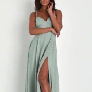 Lulus Dreamy Destiny Sage Green Pleated Backless Maxi Dress